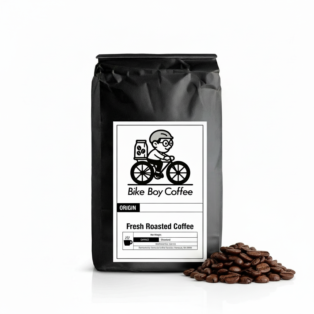 Bike Boy Coffee with repositioned coffee beans